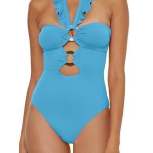 Soluna Swim Women's Standard Buckle Up One Piece Bandeau Swimsuit with Cut Out N